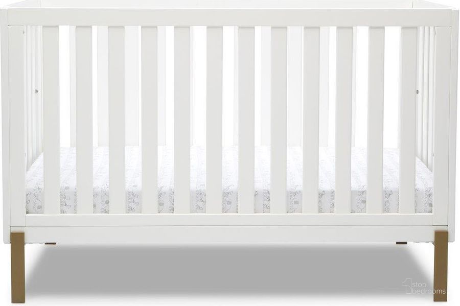 The appearance of Delta Children Hendrix 4 In 1 Convertible Crib With Greenguard Gold Certified In Bianca White With Melted Bronze designed by Delta Children in the modern / contemporary interior design. This white piece of furniture  was selected by 1StopBedrooms from Hendrix Collection to add a touch of cosiness and style into your home. Sku: W114130-186. Material: Wood. Product Type: Crib. Image1