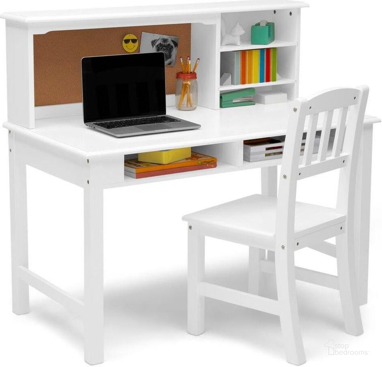 The appearance of Delta Children Kids Wood Desk With Hutch and Chair - Includes Cork Bulletin Board With Cubbies and Cutouts For Cords and Wires In Bianca White designed by Delta Children in the modern / contemporary interior design. This white piece of furniture  was selected by 1StopBedrooms from  to add a touch of cosiness and style into your home. Sku: TT87450GN-130. Material: Wood. Product Type: Kids Desks and Hutch. Image1