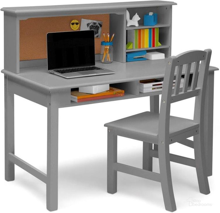The appearance of Delta Children Kids Wood Desk With Hutch and Chair - Includes Cork Bulletin Board With Cubbies and Cutouts For Cords and Wires In Grey designed by Delta Children in the modern / contemporary interior design. This grey piece of furniture  was selected by 1StopBedrooms from  to add a touch of cosiness and style into your home. Sku: TT87450GN-026. Material: Wood. Product Type: Kids Desks and Hutch. Image1