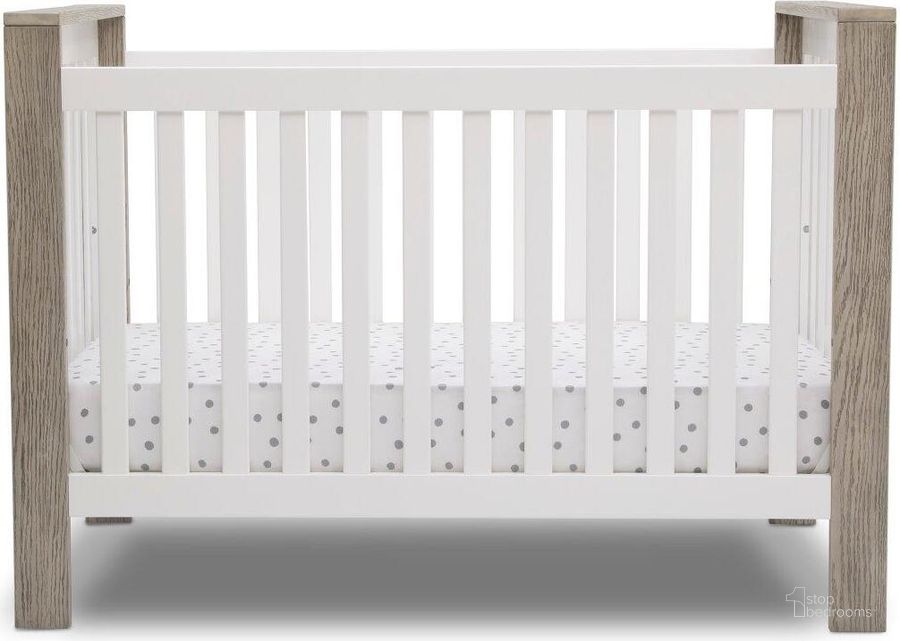 The appearance of Delta Children Miles 4 In 1 Convertible Crib With Greenguard Gold Certified In Bianca White With Textured Limestone designed by Delta Children in the country / farmhouse interior design. This white piece of furniture  was selected by 1StopBedrooms from Miles Collection to add a touch of cosiness and style into your home. Sku: W100150-184. Material: Wood. Product Type: Crib. Image1