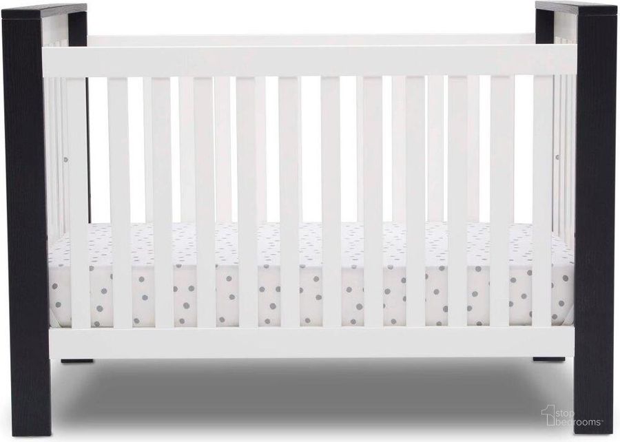 The appearance of Delta Children Miles 4 In 1 Convertible Crib With Greenguard Gold Certified In Bianca White With Textured Midnight Grey designed by Delta Children in the country / farmhouse interior design. This white piece of furniture  was selected by 1StopBedrooms from Miles Collection to add a touch of cosiness and style into your home. Sku: W100150-181. Material: Wood. Product Type: Crib. Image1