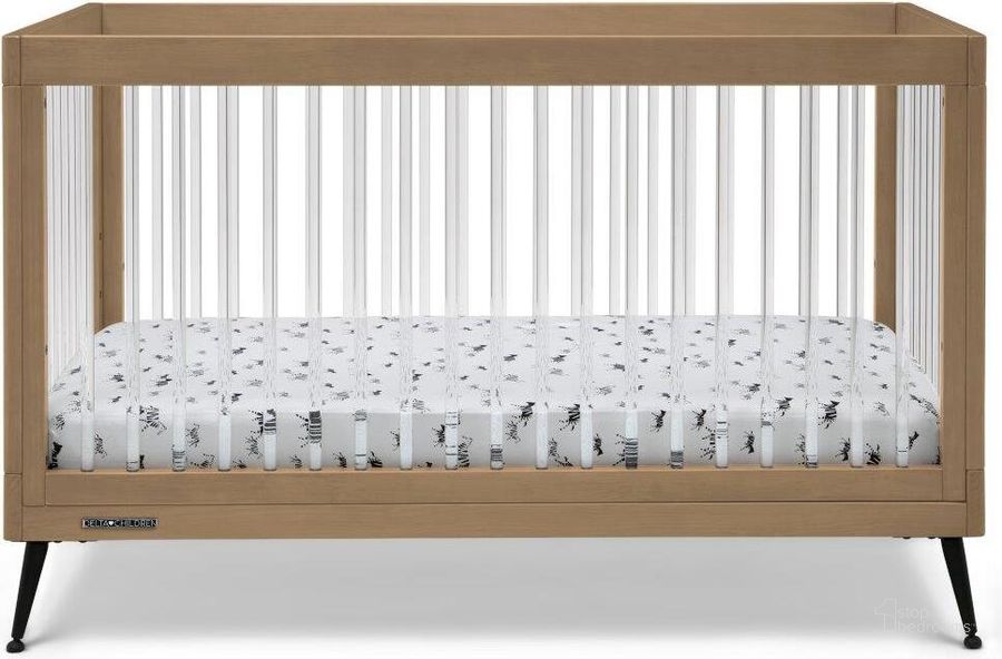 The appearance of Delta Children Sloane 4 In 1 Acrylic Convertible Crib With Greenguard Gold Certified In Acorn With Matte Black designed by Delta Children in the modern / contemporary interior design. This acorn piece of furniture  was selected by 1StopBedrooms from Sloane Collection to add a touch of cosiness and style into your home. Sku: W133130-786. Material: Wood. Product Type: Crib. Image1