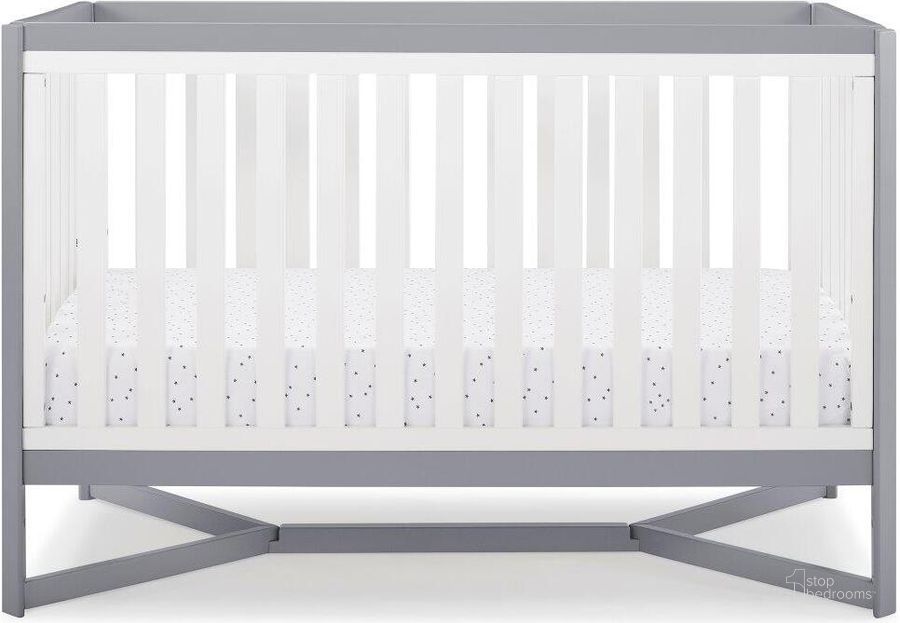 The appearance of Delta Children Tribeca 4 In 1 Crib In White With Grey designed by Delta Children in the modern / contemporary interior design. This white and grey piece of furniture  was selected by 1StopBedrooms from Tribeca Collection to add a touch of cosiness and style into your home. Sku: 6792-027. Material: Wood. Product Type: Crib. Image1