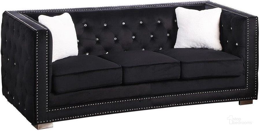 The appearance of Deluca Embellished Fabric Tufted Living Room Sofa In Black designed by Best Master Furniture in the transitional interior design. This black piece of furniture  was selected by 1StopBedrooms from Deluca Collection to add a touch of cosiness and style into your home. Sku: RUBYBS. Material: Fabric. Product Type: Sofa. Image1