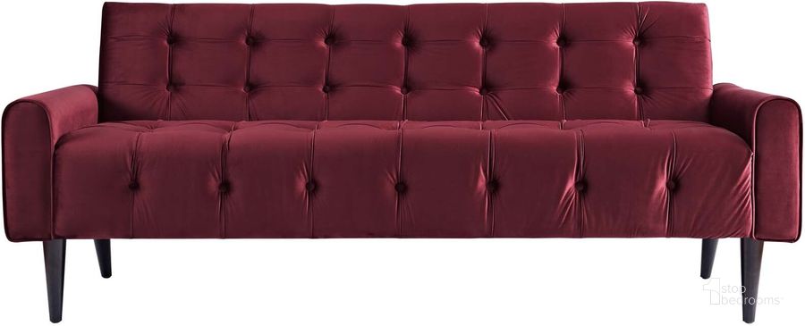 The appearance of Delve Maroon Performance Velvet Sofa designed by Modway in the modern / contemporary interior design. This maroon piece of furniture  was selected by 1StopBedrooms from Delve Collection to add a touch of cosiness and style into your home. Sku: EEI-2456-MAR. Material: Wood. Product Type: Sofa. Image1