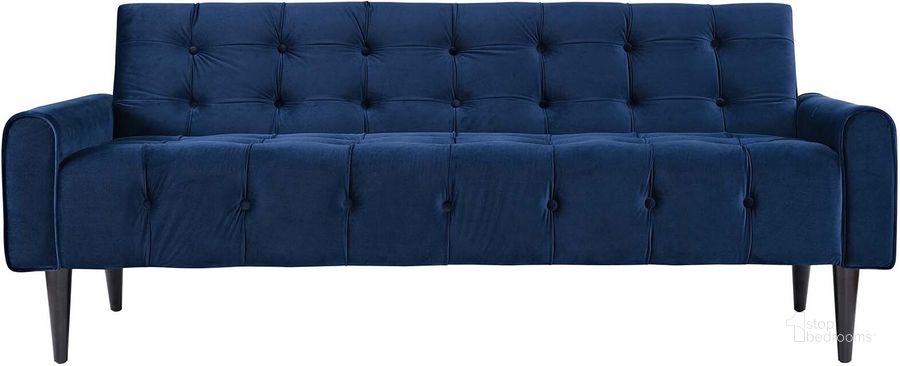 The appearance of Delve Navy Performance Velvet Sofa designed by Modway in the modern / contemporary interior design. This navy piece of furniture  was selected by 1StopBedrooms from Delve Collection to add a touch of cosiness and style into your home. Sku: EEI-2456-NAV. Material: Wood. Product Type: Sofa. Image1