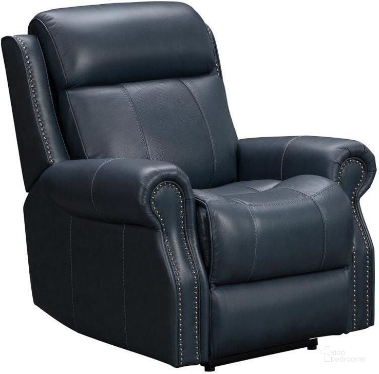 The appearance of Demara Hc Power Recliner In Venzia Blue With Power Head Rest and Heating / Cooling designed by BarcaLounger in the transitional interior design. This blue piece of furniture  was selected by 1StopBedrooms from Demara Collection to add a touch of cosiness and style into your home. Sku: 9PHHC3717370847. Material: Leather. Product Type: Recliner. Image1