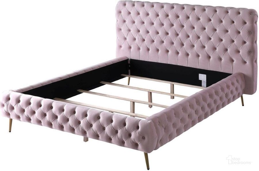 The appearance of Demeter Velvet Platform California King Bed In Pink designed by Best Master Furniture in the modern / contemporary interior design. This pink piece of furniture  was selected by 1StopBedrooms from Demeter Collection to add a touch of cosiness and style into your home. Sku: JJ201PCK. Bed Type: Platform Bed. Material: Upholstered. Product Type: Platform Bed. Bed Size: California King. Image1