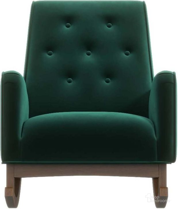 The appearance of Demetrius Green Velvet Fabric Rocking Chair designed by Ashcroft Furniture in the transitional interior design. This green piece of furniture  was selected by 1StopBedrooms from Demetrius Collection to add a touch of cosiness and style into your home. Sku: AFC00010. Material: Wood. Product Type: Chair. Image1