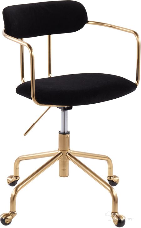 The appearance of Demi Contemporary Office Chair In Gold Metal And Black Velvet designed by Lumisource in the modern / contemporary interior design. This gold piece of furniture  was selected by 1StopBedrooms from Demi Collection to add a touch of cosiness and style into your home. Sku: OC-DEMI AUVBK. Product Type: Office Chair. Material: Velvet. Image1
