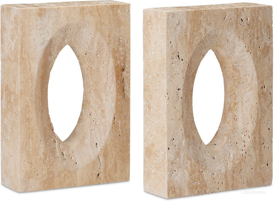 The appearance of Demi Travertine Bookends Set of 2 In Natural designed by Currey & Company in the modern / contemporary interior design. This natural piece of furniture  was selected by 1StopBedrooms from Demi Collection to add a touch of cosiness and style into your home. Sku: 1200-0774. Material: Stone. Product Type: Bookends. Image1