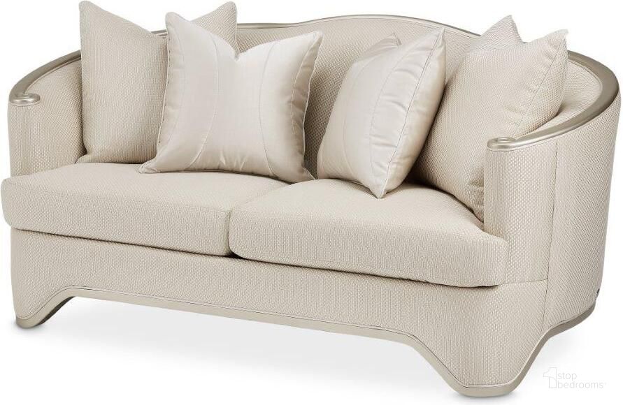 The appearance of Dene Metis Champagne Loveseat designed by Bennett Interiors in the transitional interior design. This champagne piece of furniture  was selected by 1StopBedrooms from Dene Metis Collection to add a touch of cosiness and style into your home. Sku: NC9004825-CHPGN-124. Material: Polyester. Product Type: Loveseat. Image1
