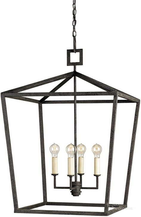 The appearance of Denison Large Black Lantern designed by Currey & Company in the modern / contemporary interior design. This black piece of furniture  was selected by 1StopBedrooms from Denison Collection to add a touch of cosiness and style into your home. Sku: 9872. Product Type: Lantern. Material: Iron. Image1