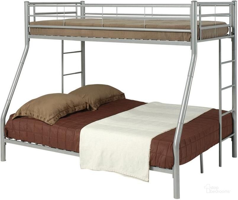 The appearance of Denley Silver Metal Twin Over Full Bunk Bed designed by Coaster in the modern / contemporary interior design. This silver piece of furniture  was selected by 1StopBedrooms from Denley Collection to add a touch of cosiness and style into your home. Sku: 460062. Bed Type: Bunk Bed. Material: Metal. Product Type: Bunk Bed. Bed Size: Twin Over Full. Image1