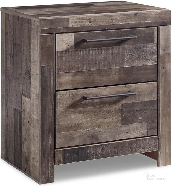 The appearance of Derekson Multi Gray Two Drawer Night Stand designed by Signature Design by Ashley in the transitional interior design. This multi gray piece of furniture  was selected by 1StopBedrooms from Derekson Collection to add a touch of cosiness and style into your home. Sku: B200-92. Material: Wood. Product Type: Nightstand. Image1