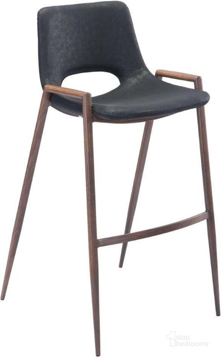 The appearance of Desi Bar Chair Set of 2 Black designed by Zuo Modern in the modern / contemporary interior design. This black and brown piece of furniture  was selected by 1StopBedrooms from Desi Collection to add a touch of cosiness and style into your home. Sku: 101697. Product Type: Bar Chair. Material: Polyurethane. Image1