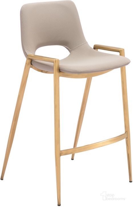 The appearance of Desi Bar Stool Set of 2 In Beige And Gold designed by Zuo Modern in the modern / contemporary interior design. This beige piece of furniture  was selected by 1StopBedrooms from Desi Collection to add a touch of cosiness and style into your home. Sku: 109733. Product Type: Barstool. Material: Plywood. Image1