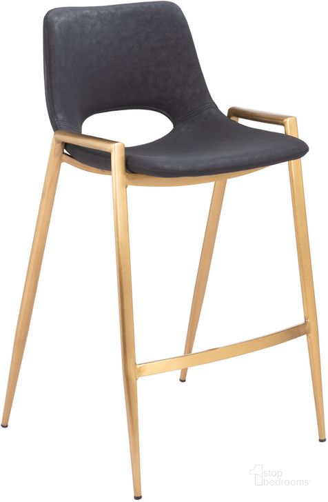 The appearance of Desi Bar Stool Set of 2 In Black And Gold designed by Zuo Modern in the modern / contemporary interior design. This black piece of furniture  was selected by 1StopBedrooms from Desi Collection to add a touch of cosiness and style into your home. Sku: 109552. Product Type: Barstool. Material: Plywood. Image1