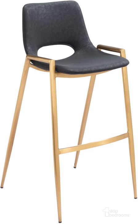 The appearance of Desi Bar Stool Set of 2 In Black And Gold designed by Zuo Modern in the modern / contemporary interior design. This black piece of furniture  was selected by 1StopBedrooms from Desi Collection to add a touch of cosiness and style into your home. Sku: 109555. Product Type: Barstool. Material: Plywood. Image1