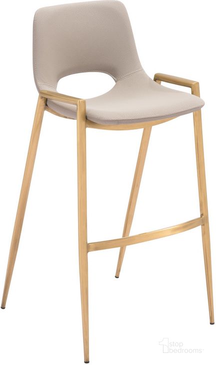 The appearance of Desi Barstool Set of 2 In Beige And Gold designed by Zuo Modern in the modern / contemporary interior design. This beige piece of furniture  was selected by 1StopBedrooms from Desi Collection to add a touch of cosiness and style into your home. Sku: 109735. Product Type: Barstool. Material: Plywood. Image1
