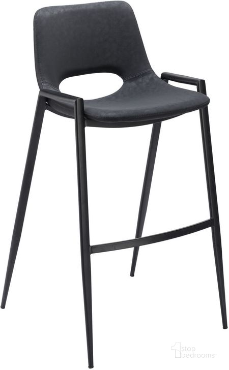 The appearance of Desi Barstool Set of 2 In Black designed by Zuo Modern in the modern / contemporary interior design. This black piece of furniture  was selected by 1StopBedrooms from Desi Collection to add a touch of cosiness and style into your home. Sku: 109540. Product Type: Barstool. Material: Plywood. Image1