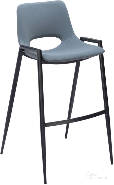 The appearance of Desi Barstool Set of 2 In Blue designed by Zuo Modern in the modern / contemporary interior design. This blue piece of furniture  was selected by 1StopBedrooms from Desi Collection to add a touch of cosiness and style into your home. Sku: 109542. Product Type: Barstool. Material: Plywood. Image1