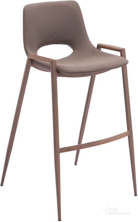 The appearance of Desi Barstool Set of 2 In Brown And Walnut designed by Zuo Modern in the modern / contemporary interior design. This brown piece of furniture  was selected by 1StopBedrooms from Desi Collection to add a touch of cosiness and style into your home. Sku: 109734. Product Type: Barstool. Material: Plywood. Image1