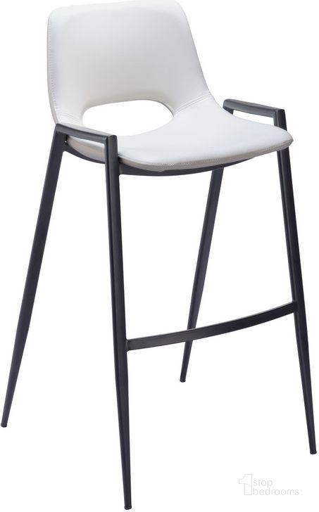 The appearance of Desi Barstool Set of 2 In White designed by Zuo Modern in the modern / contemporary interior design. This white piece of furniture  was selected by 1StopBedrooms from Desi Collection to add a touch of cosiness and style into your home. Sku: 109541. Product Type: Barstool. Material: Plywood. Image1
