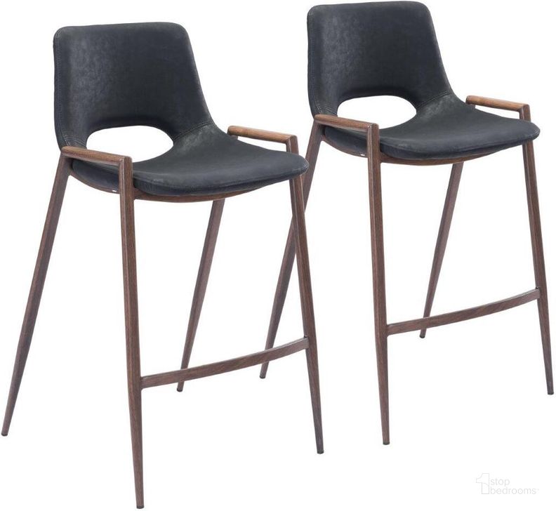 The appearance of Desi Counter Chair Set of 2 Black designed by Zuo Modern in the modern / contemporary interior design. This black and brown piece of furniture  was selected by 1StopBedrooms from Desi Collection to add a touch of cosiness and style into your home. Sku: 101691. Product Type: Counter Height Chair. Material: Polyurethane. Image1