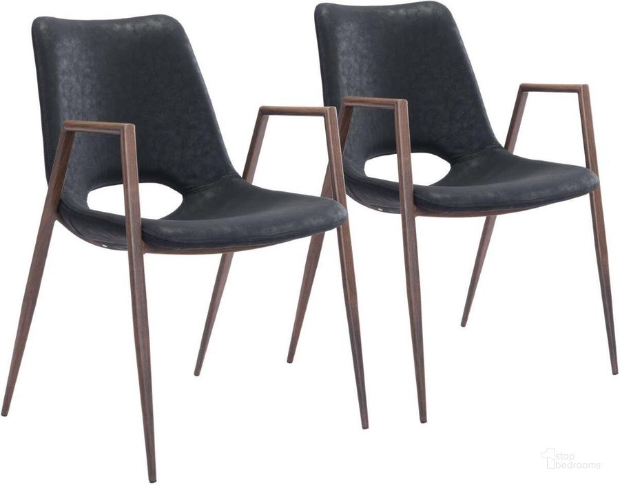 The appearance of Desi Dining Chair Set of 2 Black designed by Zuo Modern in the modern / contemporary interior design. This black and brown piece of furniture  was selected by 1StopBedrooms from Desi Collection to add a touch of cosiness and style into your home. Sku: 101694. Product Type: Dining Chair. Material: Polyurethane. Image1