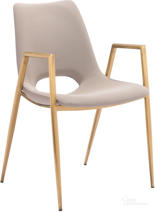 The appearance of Desi Dining Chair Set of 2 In Beige And Gold designed by Zuo Modern in the modern / contemporary interior design. This beige piece of furniture  was selected by 1StopBedrooms from Desi Collection to add a touch of cosiness and style into your home. Sku: 109731. Product Type: Dining Chair. Material: Plywood. Image1