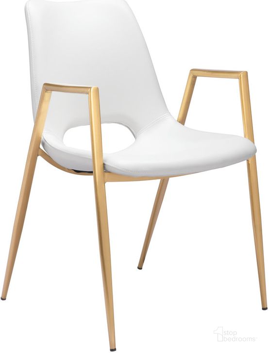 The appearance of Desi Dining Chair Set of 2 In White And Gold designed by Zuo Modern in the modern / contemporary interior design. This white piece of furniture  was selected by 1StopBedrooms from Desi Collection to add a touch of cosiness and style into your home. Sku: 109550. Product Type: Dining Chair. Material: Plywood. Image1