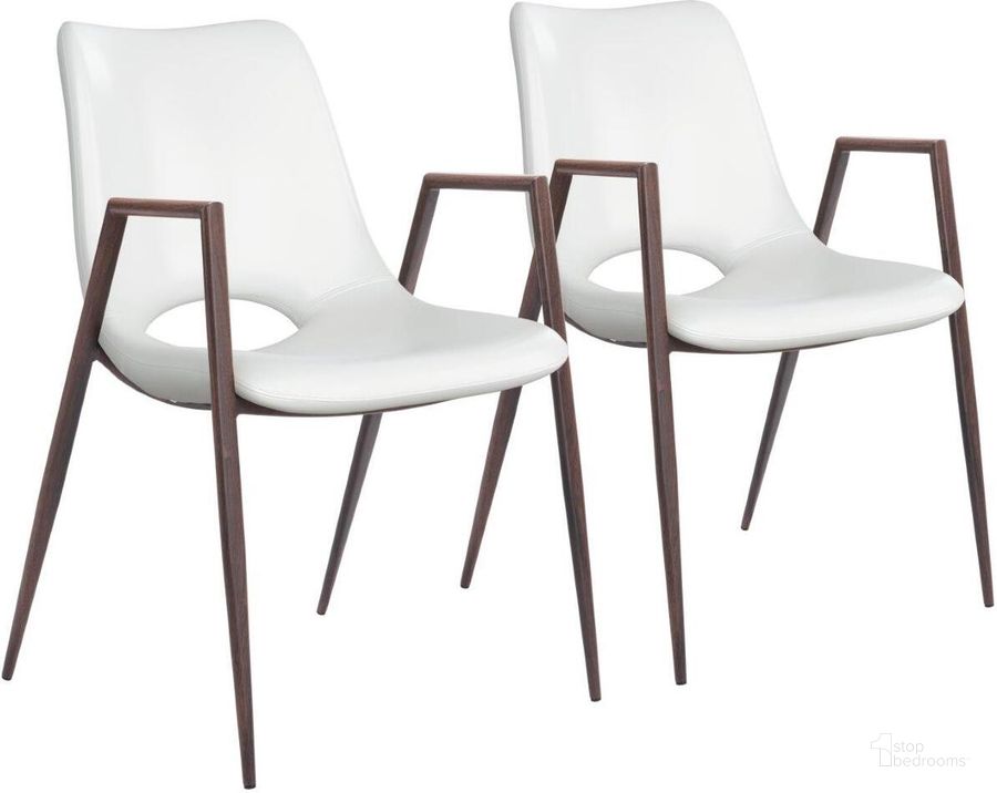 The appearance of Desi Dining Chair Set of 2 White designed by Zuo Modern in the modern / contemporary interior design. This white and brown piece of furniture  was selected by 1StopBedrooms from Desi Collection to add a touch of cosiness and style into your home. Sku: 109068. Product Type: Dining Chair. Material: Polyurethane. Image1