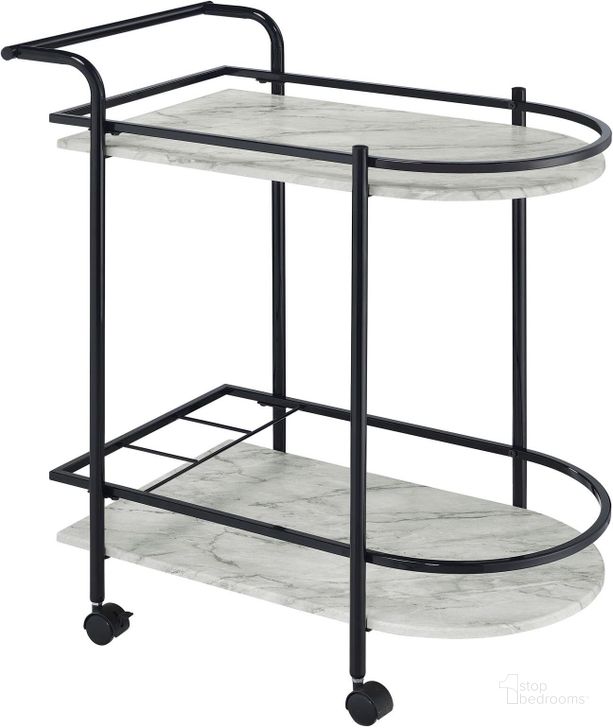 The appearance of Desiree Rack Bar Cart With Casters Black designed by Coaster in the traditional interior design. This black piece of furniture  was selected by 1StopBedrooms from Desiree Collection to add a touch of cosiness and style into your home. Sku: 181376. Material: MDF. Product Type: Bar Cart. Image1