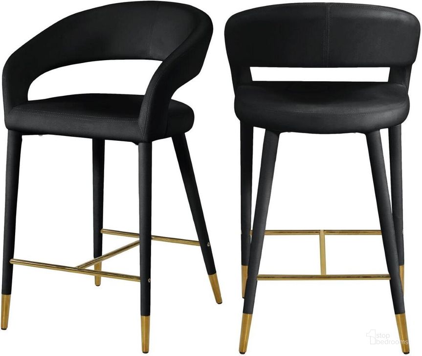 The appearance of Destiny Black Velvet Stool designed by Meridian in the modern / contemporary interior design. This black velvet piece of furniture  was selected by 1StopBedrooms from Destiny Collection to add a touch of cosiness and style into your home. Sku: 540Black-C. Material: Metal. Product Type: Counter Height Chair. Image1