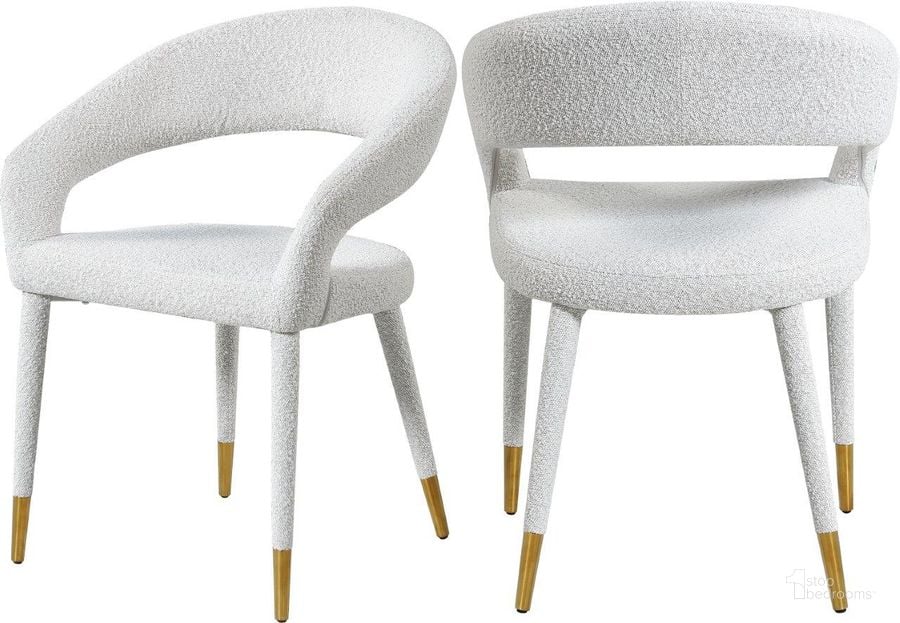 The appearance of Destiny Cream Fabric Dining Chair designed by Meridian in the modern / contemporary interior design. This cream piece of furniture  was selected by 1StopBedrooms from Destiny Collection to add a touch of cosiness and style into your home. Sku: 539Cream-C. Material: Metal. Product Type: Dining Chair. Image1