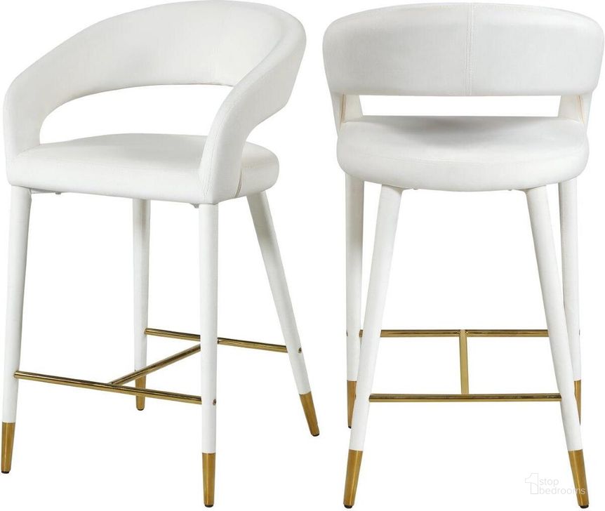 The appearance of Destiny Cream Velvet Stool designed by Meridian in the modern / contemporary interior design. This cream velvet piece of furniture  was selected by 1StopBedrooms from Destiny Collection to add a touch of cosiness and style into your home. Sku: 540Cream-C. Material: Metal. Product Type: Counter Height Chair. Image1