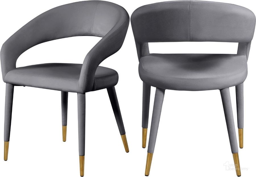 The appearance of Destiny Grey Velvet Dining Chair designed by Meridian in the modern / contemporary interior design. This grey velvet piece of furniture  was selected by 1StopBedrooms from Destiny Collection to add a touch of cosiness and style into your home. Sku: 537Grey-C. Material: Metal. Product Type: Dining Chair. Image1