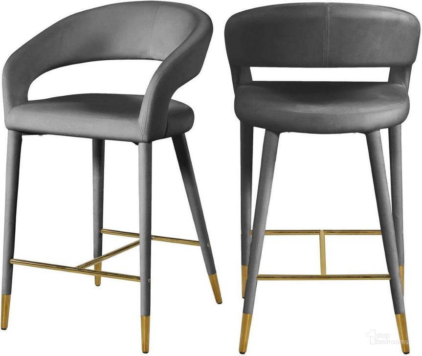 The appearance of Destiny Grey Velvet Stool designed by Meridian in the modern / contemporary interior design. This grey velvet piece of furniture  was selected by 1StopBedrooms from Destiny Collection to add a touch of cosiness and style into your home. Sku: 540Grey-C. Material: Metal. Product Type: Counter Height Chair. Image1