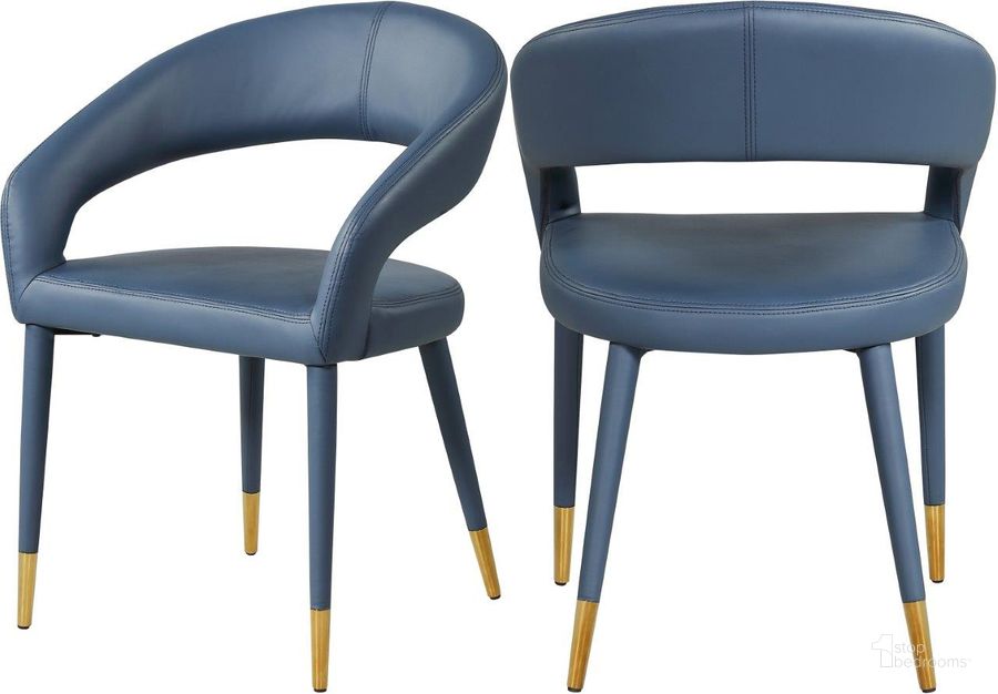 The appearance of Destiny Navy Faux Leather Dining Chair designed by Meridian in the modern / contemporary interior design. This navy piece of furniture  was selected by 1StopBedrooms from Destiny Collection to add a touch of cosiness and style into your home. Sku: 538Navy-C. Material: Metal. Product Type: Dining Chair. Image1