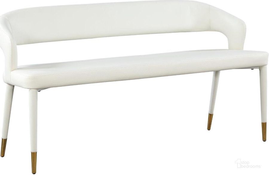 The appearance of Destiny White Faux Leather Bench designed by Meridian in the modern / contemporary interior design. This white faux leather piece of furniture  was selected by 1StopBedrooms from Destiny Collection to add a touch of cosiness and style into your home. Sku: 583White. Material: Metal. Product Type: Bench. Image1
