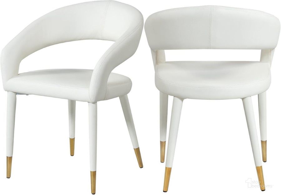 The appearance of Destiny White Faux Leather Dining Chair designed by Meridian in the modern / contemporary interior design. This white faux leather piece of furniture  was selected by 1StopBedrooms from Destiny Collection to add a touch of cosiness and style into your home. Sku: 538White-C. Material: Metal. Product Type: Dining Chair. Image1