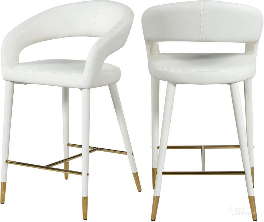 The appearance of Destiny White Faux Leather Stool designed by Meridian in the modern / contemporary interior design. This white faux leather piece of furniture  was selected by 1StopBedrooms from Destiny Collection to add a touch of cosiness and style into your home. Sku: 541White-C. Material: Metal. Product Type: Counter Height Chair. Image1