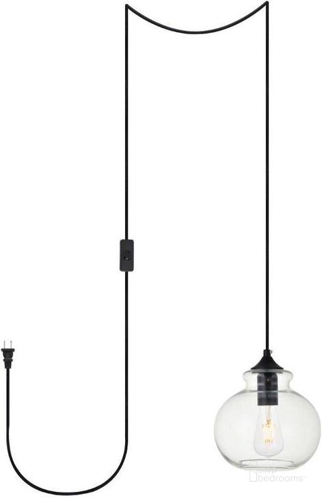 The appearance of Destry 1 Light Black Plug-In Pendant With Clear Glass LDPG2245BK designed by Elegant Lighting in the transitional interior design. This black piece of furniture  was selected by 1StopBedrooms from Destry Collection to add a touch of cosiness and style into your home. Sku: LDPG2245BK. Product Type: Pendant Lighting. Material: Iron. Image1