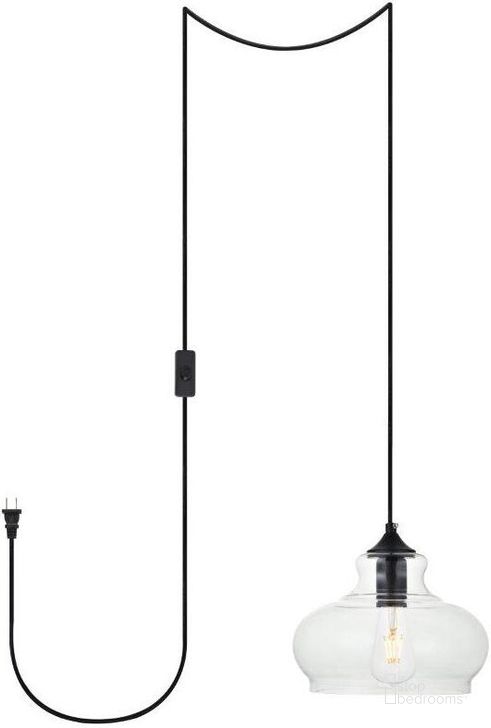 The appearance of Destry 1 Light Black Plug-In Pendant With Clear Glass LDPG2246BK designed by Elegant Lighting in the transitional interior design. This black piece of furniture  was selected by 1StopBedrooms from Destry Collection to add a touch of cosiness and style into your home. Sku: LDPG2246BK. Product Type: Pendant Lighting. Material: Iron. Image1