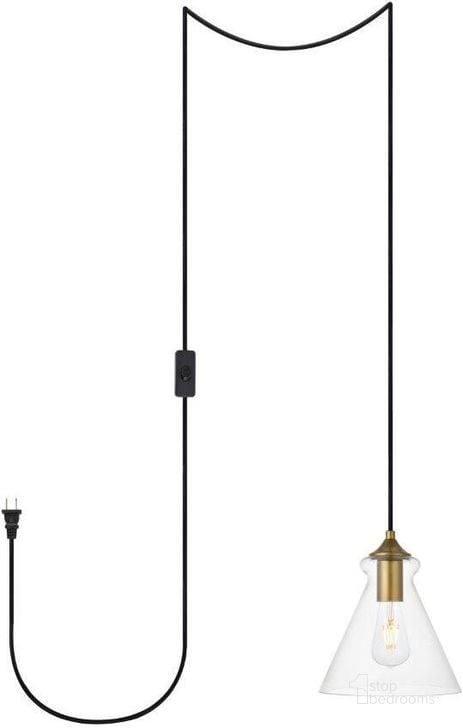 The appearance of Destry 1 Light Brass Plug-In Pendant With Clear Glass LDPG2244BR designed by Elegant Lighting in the transitional interior design. This brass piece of furniture  was selected by 1StopBedrooms from Destry Collection to add a touch of cosiness and style into your home. Sku: LDPG2244BR. Product Type: Pendant Lighting. Material: Iron. Image1