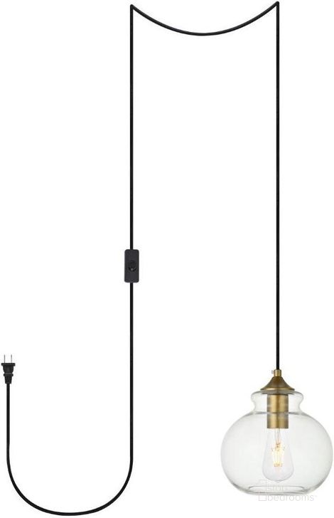 The appearance of Destry 1 Light Brass Plug-In Pendant With Clear Glass LDPG2245BR designed by Elegant Lighting in the transitional interior design. This brass piece of furniture  was selected by 1StopBedrooms from Destry Collection to add a touch of cosiness and style into your home. Sku: LDPG2245BR. Product Type: Pendant Lighting. Material: Iron. Image1