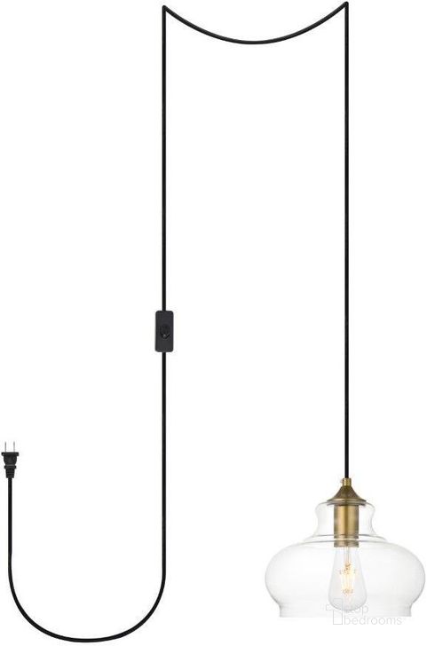 The appearance of Destry 1 Light Brass Plug-In Pendant With Clear Glass LDPG2246BR designed by Elegant Lighting in the transitional interior design. This brass piece of furniture  was selected by 1StopBedrooms from Destry Collection to add a touch of cosiness and style into your home. Sku: LDPG2246BR. Product Type: Pendant Lighting. Material: Iron. Image1