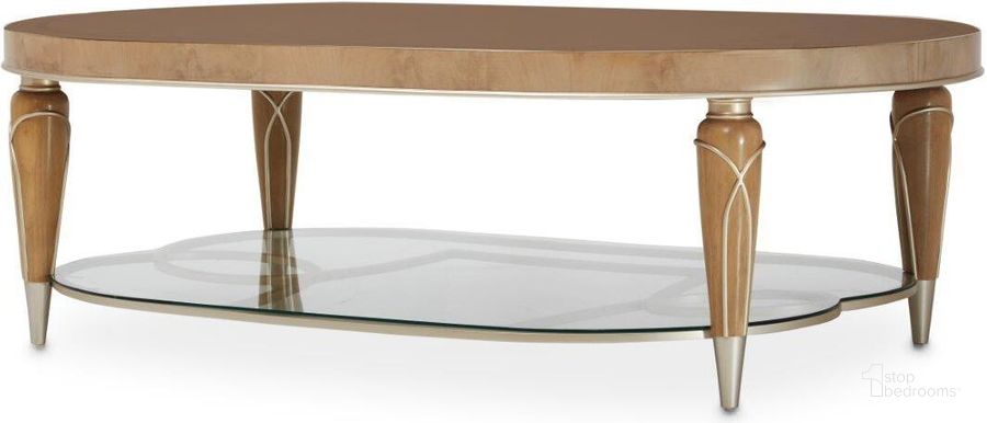 The appearance of Devany Caramel Coffee and Cocktail Table designed by Off 5th Home in the transitional interior design. This caramel piece of furniture  was selected by 1StopBedrooms from Devany Collection to add a touch of cosiness and style into your home. Sku: N9008201-134. Material: Glass. Product Type: Cocktail Table. Image1