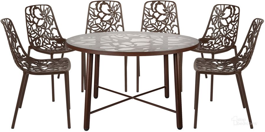 The appearance of Devon 7 Piece Outdoor Patio Dining Set In Brown designed by LeisureMod in the transitional interior design. This brown piece of furniture  was selected by 1StopBedrooms from Devon Collection to add a touch of cosiness and style into your home. Sku: DT48C6BR. Material: Glass. Product Type: Outdoor Dining Set. Image1